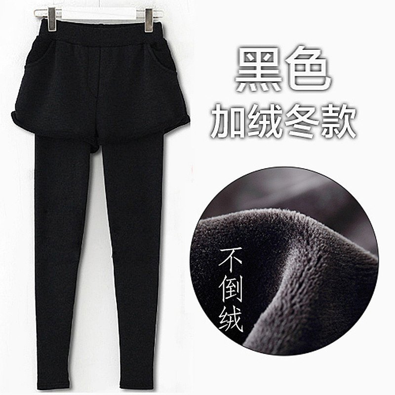 女装打底裤秋冬款外穿女长裤裙假两件加绒加厚修身显瘦紧身小脚裤 M(115斤内不掉绒显瘦) 黑色【加绒加厚】