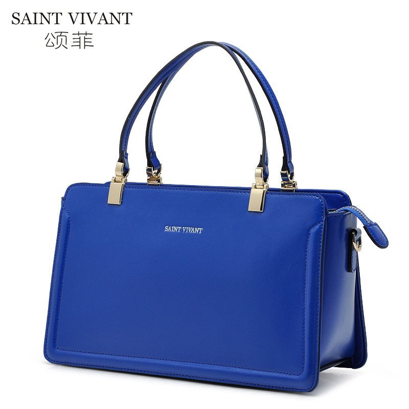 颂菲新款牛皮女士包包 时尚潮流单肩斜跨手提真皮女包 蓝色