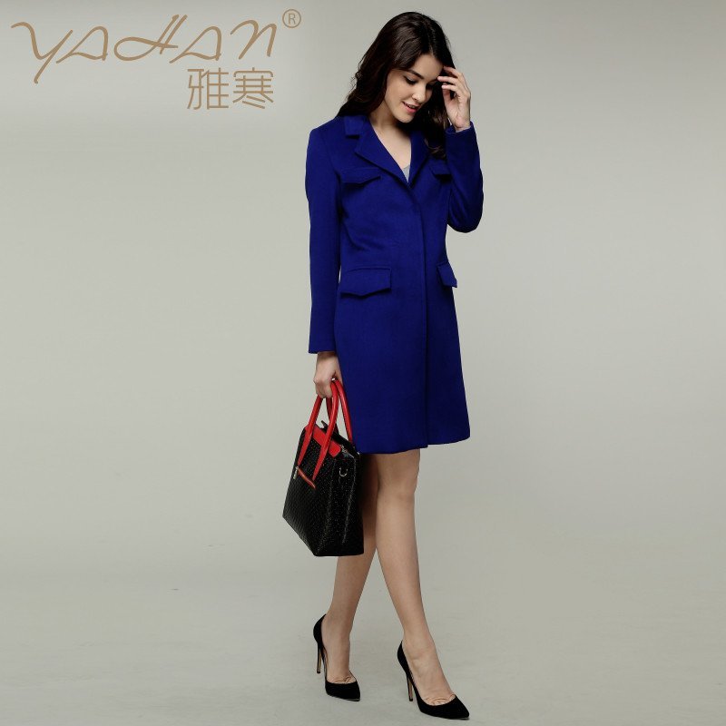 YAHAN雅寒2016新款高端气质毛呢大衣外套女中长款修身显瘦欧美OL羊绒大衣多色厂家直营 XL-94A 宝蓝色