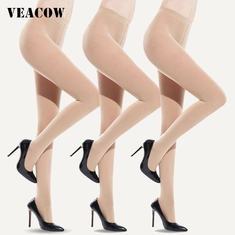 VEACOW 3条装女士丝袜春秋季120D防勾丝天鹅绒美腿中厚打底连裤袜 均码 3肤