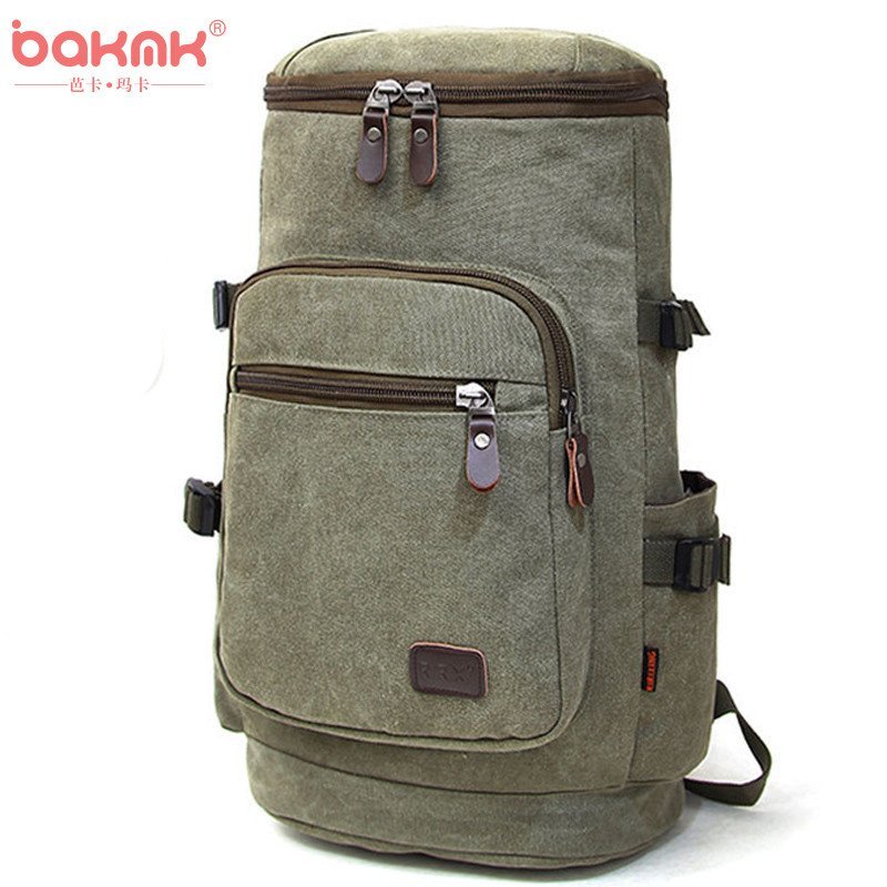 BAKMK芭卡玛卡 韩版男女款复古帆布包包大容量登山包双肩包背包时尚撞色手提包单肩包A36 绿色