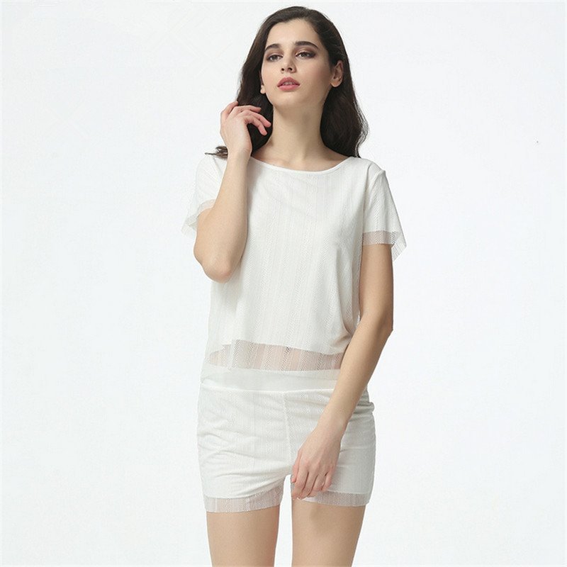 竹千华 睡衣女 短袖春夏女士莫代尔网布短袖短裤睡衣 舒适可外穿家居服 XL 白色