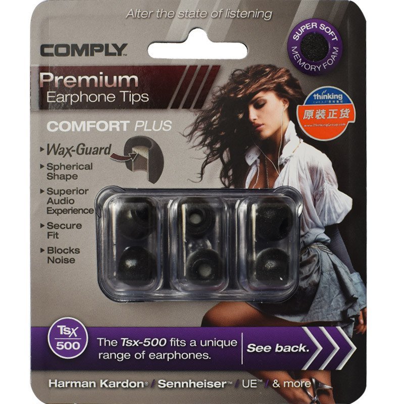 康佩来（comply foam）圆形球状耳塞海绵套 高质弹力记忆耳机棉 加强舒适与音效 带防垢层 Tsx500 三对盒装