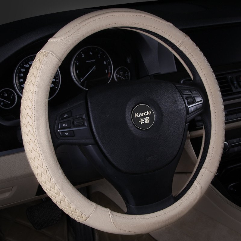 卡客 新款汽车方向盘套四季通用汽车把套适用奥迪宝马君越帕萨特 尊贵_米色
