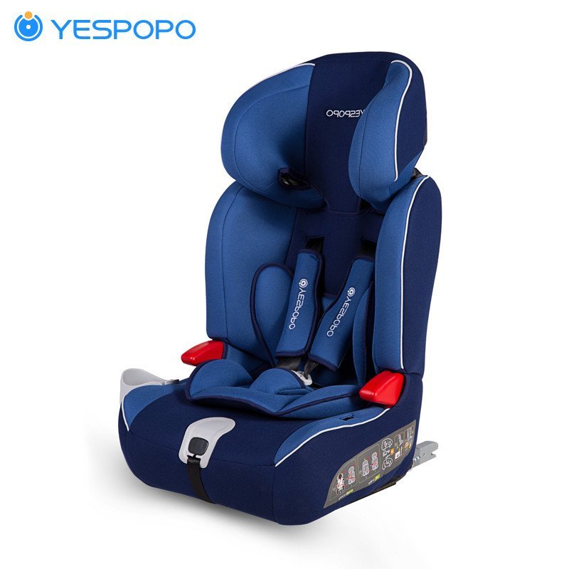 椰子宝宝 YESPOPO 儿童安全座椅ISOFIX硬接口9个月到12岁通用 红黑 海蓝 海蓝色