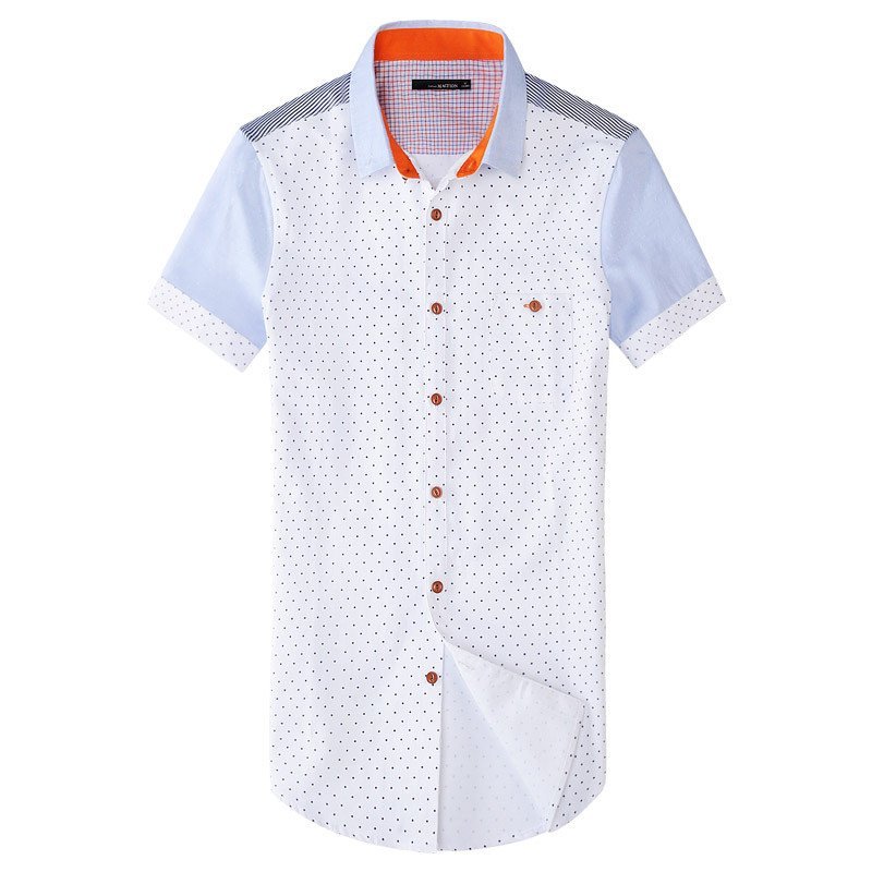 迈克菲恩学院风男士夏季新款短袖衬衫02541 白蓝色 L