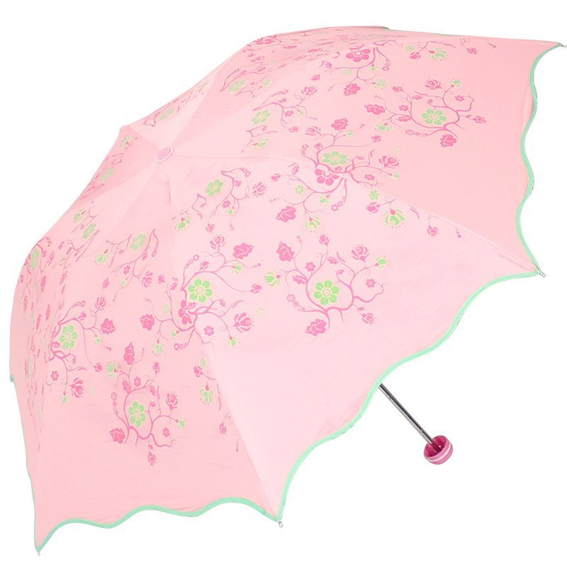 天堂伞(遇水现花)黑胶丝印三折晴雨伞太阳伞 33257E