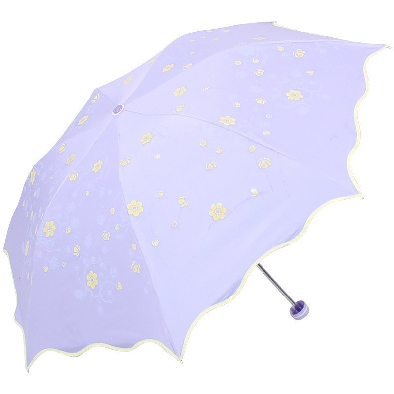 天堂伞（遇水现花）黑胶丝印三折晴雨伞太阳伞 33257E 紫色