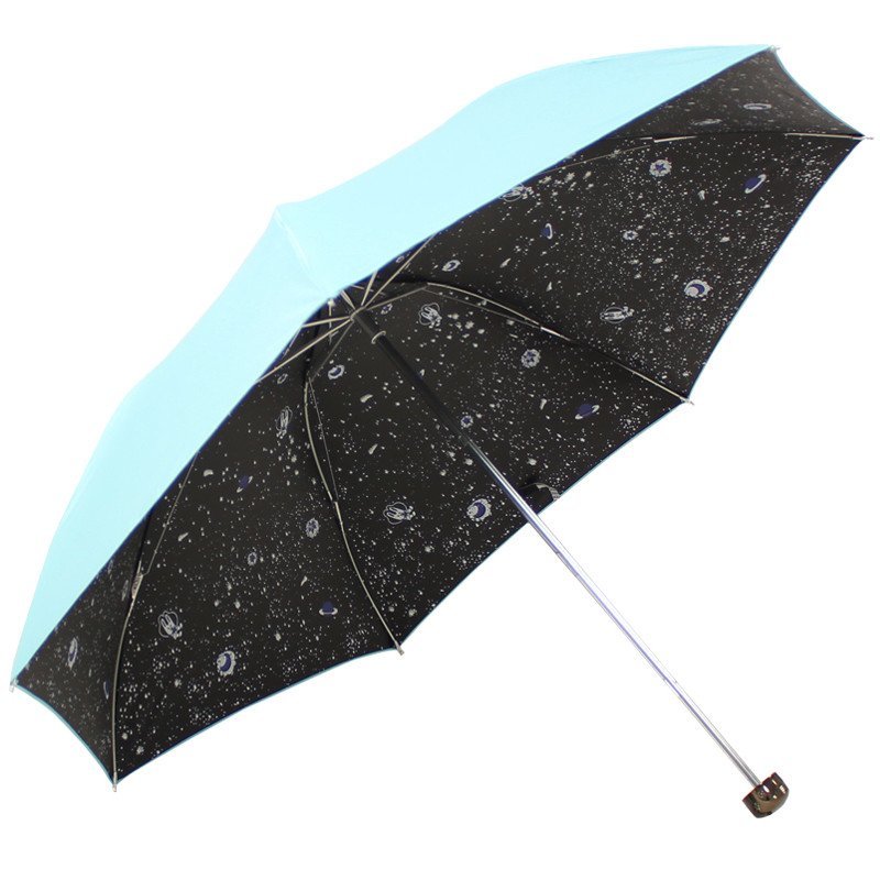 天堂伞 太空之旅黑胶银葱印星空三折晴雨伞太阳伞 33231E 浅蓝