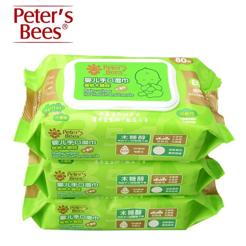 Peter‘s bees 彼特的蜜蜂 婴儿手口湿巾有盖装 80抽 三联包
