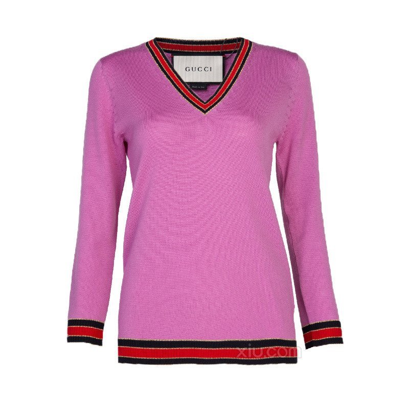 gucci 古驰 女士织条拼接羊毛衫 411607 5793 5003高清实拍图
