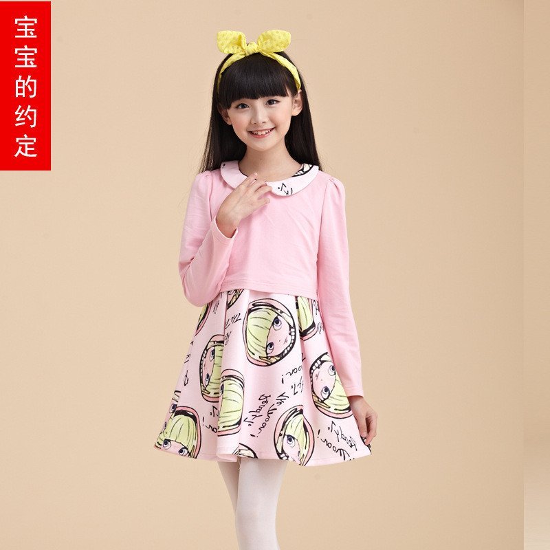 女童连衣裙童装长袖公主裙2016春装新款 TZ1054-0048 140cm 粉色
