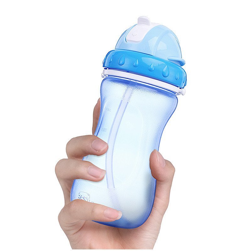 伊斯卡尔安全健康儿童背带水壶 婴儿滑片式吸管水杯 宝宝运动水壶 350ml ES801 蓝色