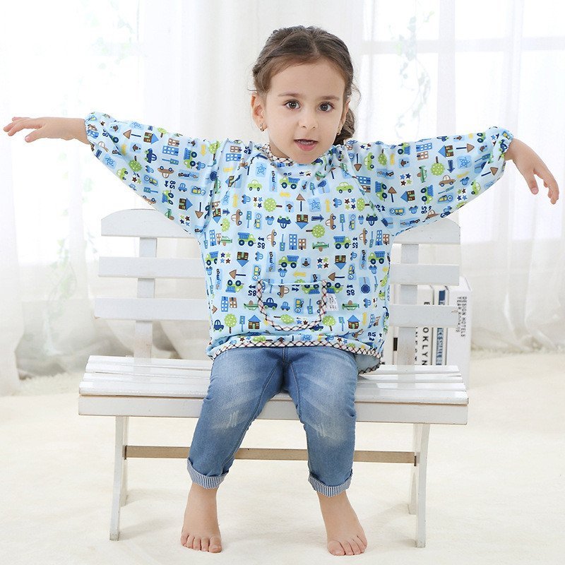 阳光菊 罩衣婴儿儿童宝宝大号全棉防水食饭围兜0-3岁 小鸭子罩衣 长袖