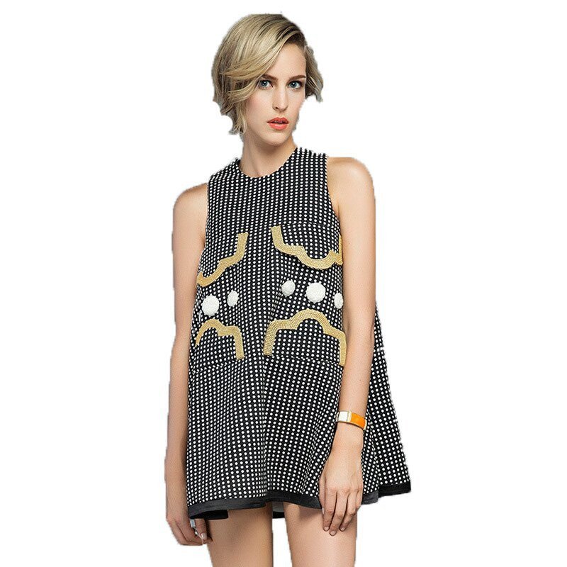 春夏装大码女装无袖修身波点显瘦潮流 舒适 时尚连衣裙 L 灰色