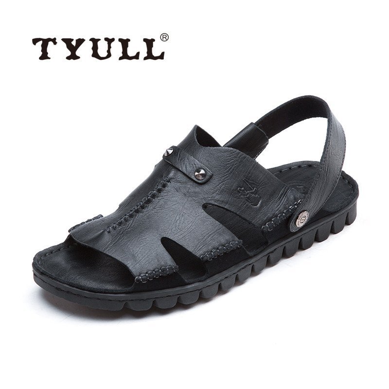 垂钓者(TYULL) 男士沙滩鞋皮凉鞋罗马凉鞋 52015 黑色 42码