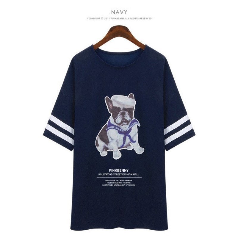 格缇妃 δ 2016春夏装新款胖mm显瘦短款条纹卡通动漫T恤女8564# 大码XXXL 蓝色