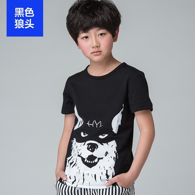 打底衫儿童棉体恤2016春夏童装男宝宝休闲衫吸汗衫潮 120cm 黑色狼头
