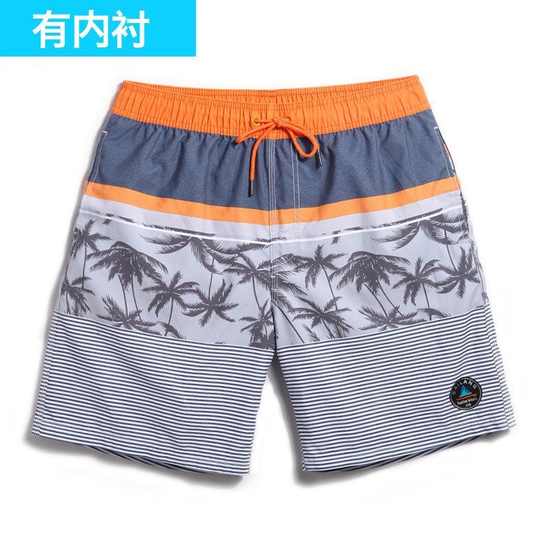 盖浪夏季沙滩裤男士宽松速干大码温泉度假泳裤五分裤休闲花裤衩 XXXL H626灰色椰