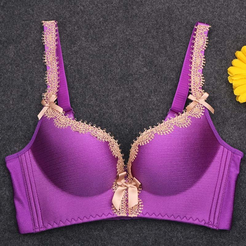 春款宫廷无痕无钢圈女士拉丝内衣女舒适透气小胸聚拢调整型文胸罩 75b