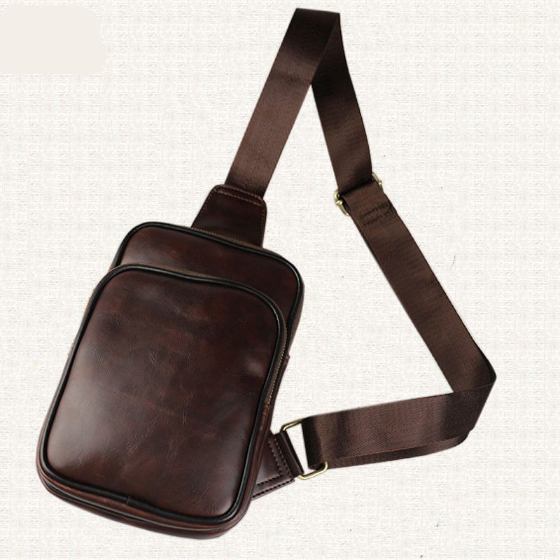 薇思黛 2016新款 男士斜挎包潮男款PU胸包户外运动单肩腰包手机休闲包 咖啡色