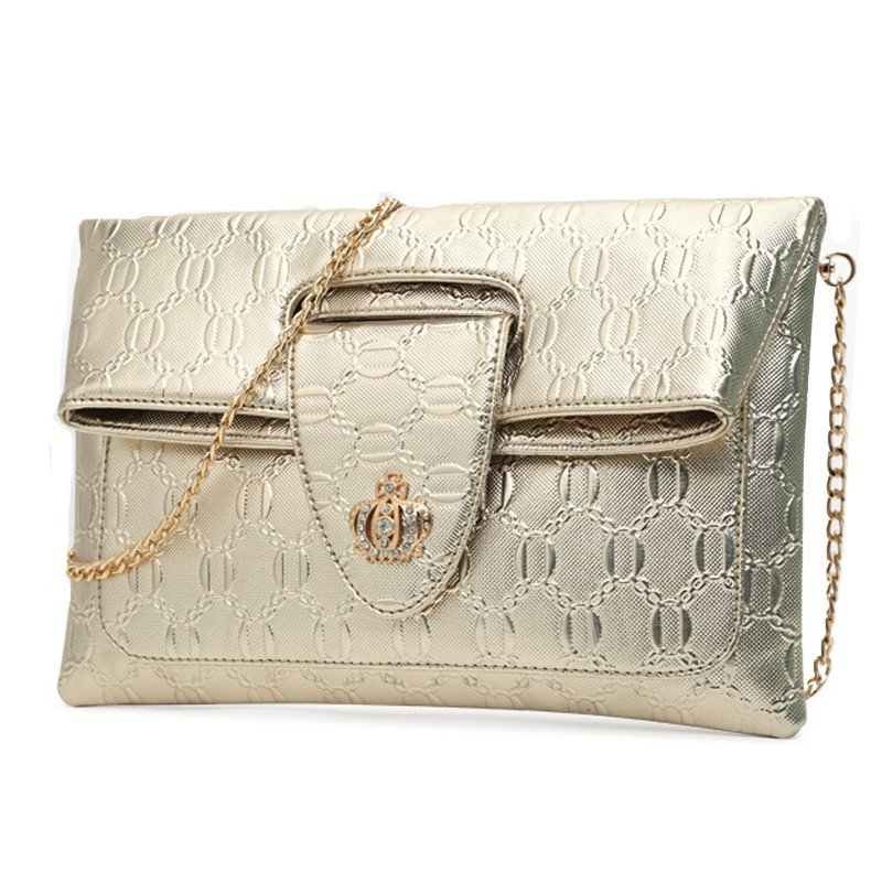 薇思黛 2016新款 女包链条压纹手拿信封包时尚单肩斜跨包韩版潮小包包 土豪金