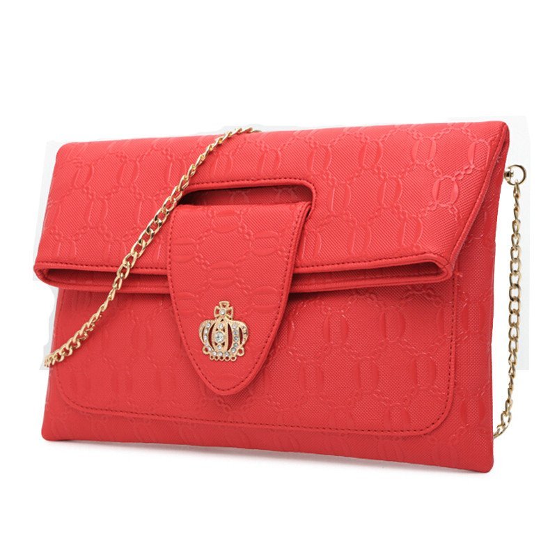 薇思黛 2016新款 女包链条压纹手拿信封包时尚单肩斜跨包韩版潮小包包 亮丽红