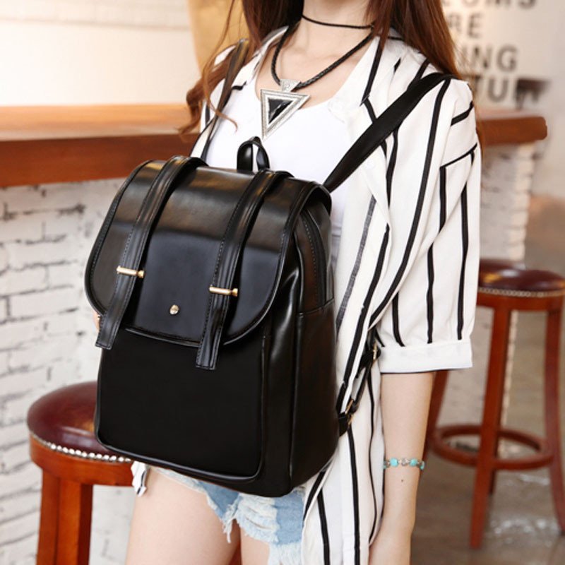 薇思黛 2016新款 韩版女包潮流双肩包 英伦复古学院风学生背包女潮包 黑色