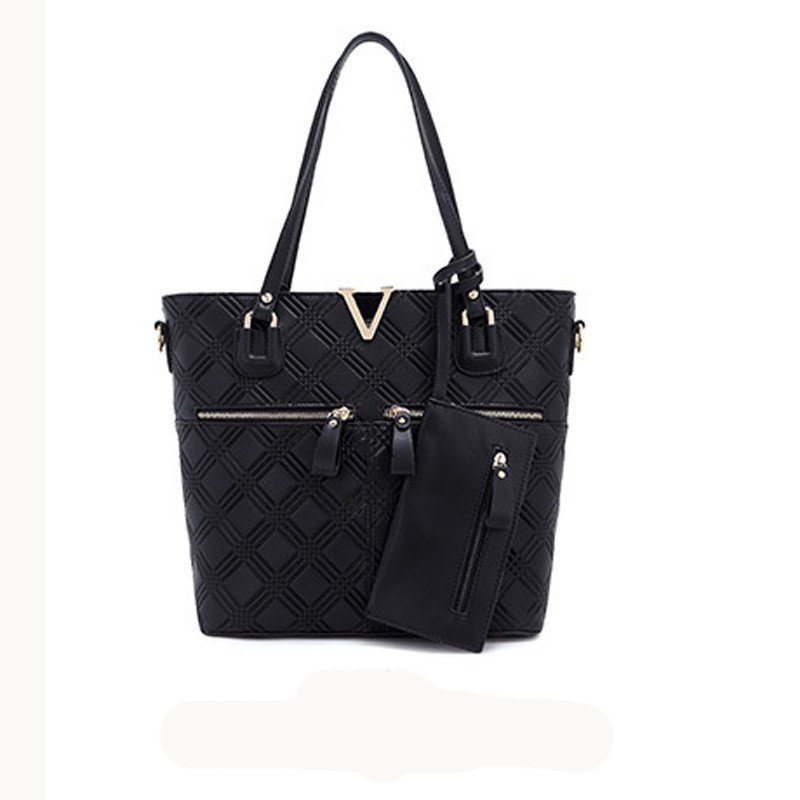 薇思黛 2016新款 欧美风范女士包PU皮压花笑脸包手提单肩斜跨包包女包 黑色