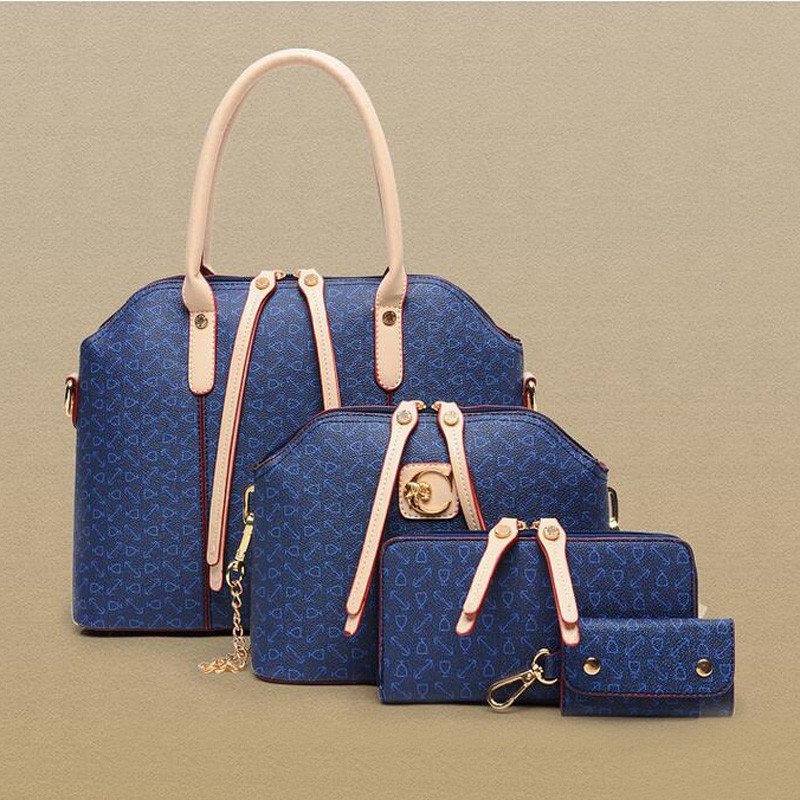 薇思黛 2016新款 欧美时尚四件套女包复古箭头纹子母包女包单肩包斜挎包 箭头纹蓝色