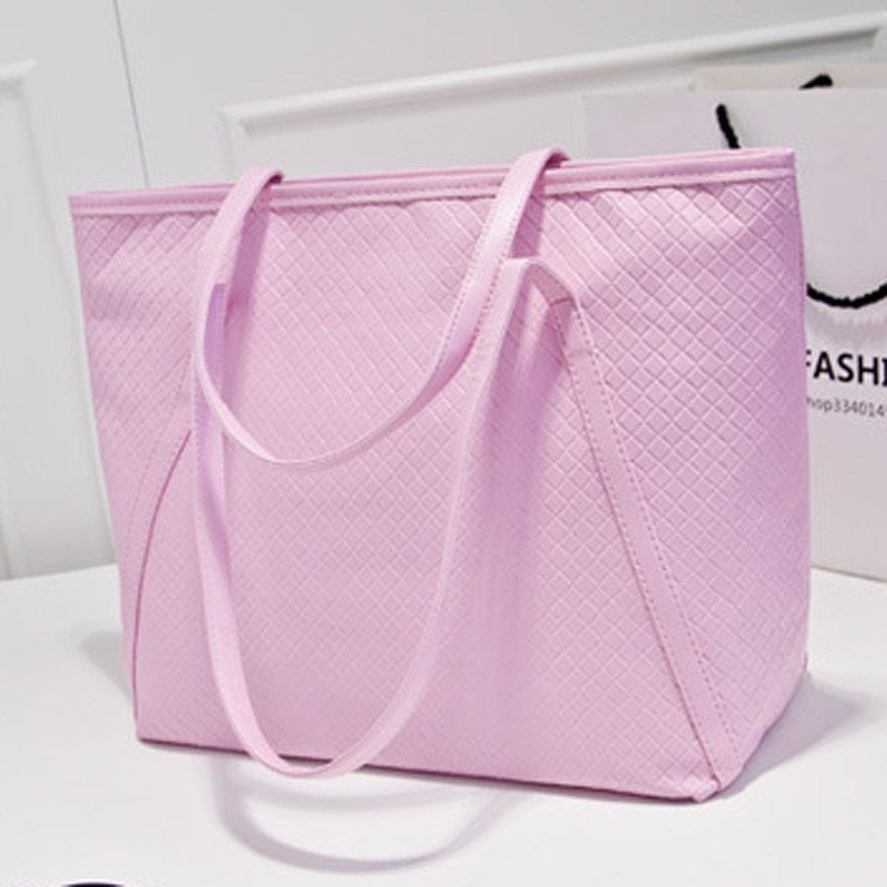 薇思黛 2016新款 欧美时尚休闲复古编织纹女士单肩包手提包大包包潮流女包 樱花粉色