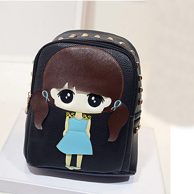 薇思黛 2016新款 潮流可爱双肩包卡通可爱时尚女士铆钉背包女包 黑色