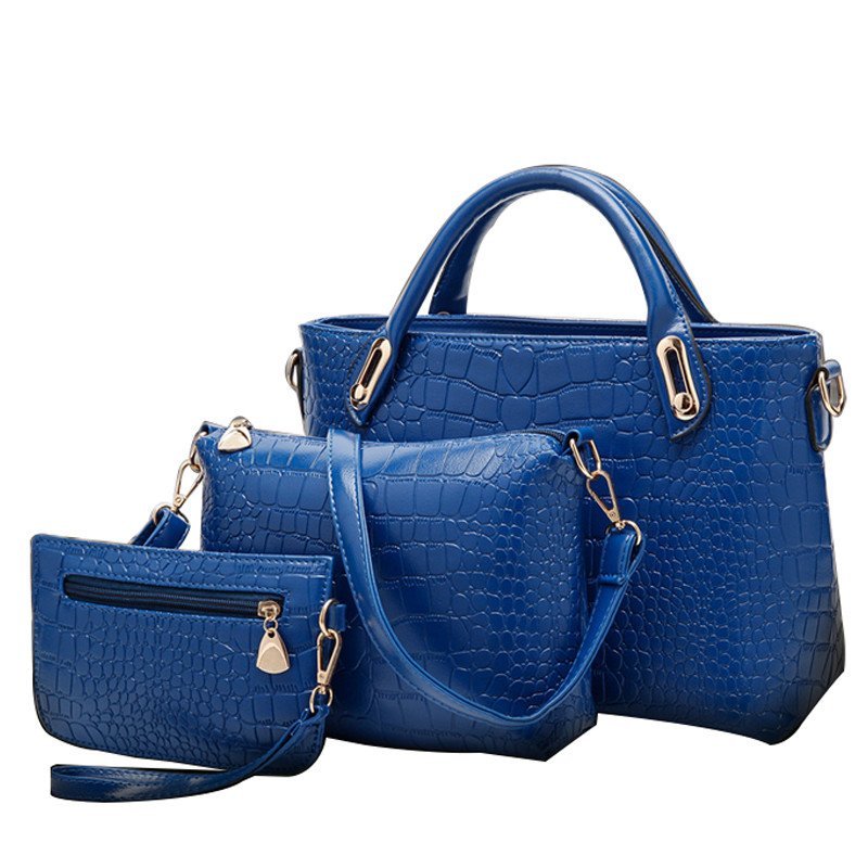 薇思黛 2016新款女包休闲百搭大容量子母包三件套母子包套装女包包 宝蓝色