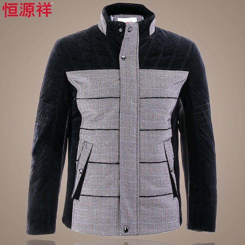 男士羽绒服新款白鸭绒 恒源祥短款加绒加厚袄服夹克羽绒衣立领中长款羽绒服加厚棉保暖外套 165/84A 黑色13w220-2