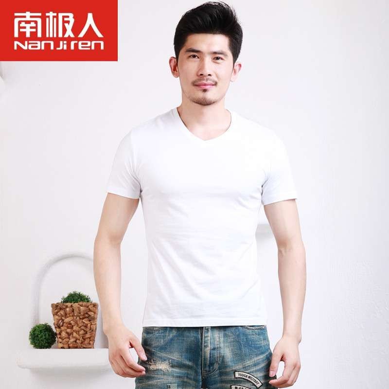 南极人2件装男士T恤短袖男装 运动T恤男纯色紧身打底衫男汗衫修身短袖上衣T73004 白色2件 L
