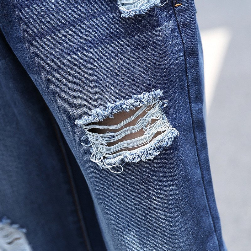 丹杰仕 2016夏季破洞猫须九分牛仔裤男 韩版修身年直筒牛仔裤潮男时尚