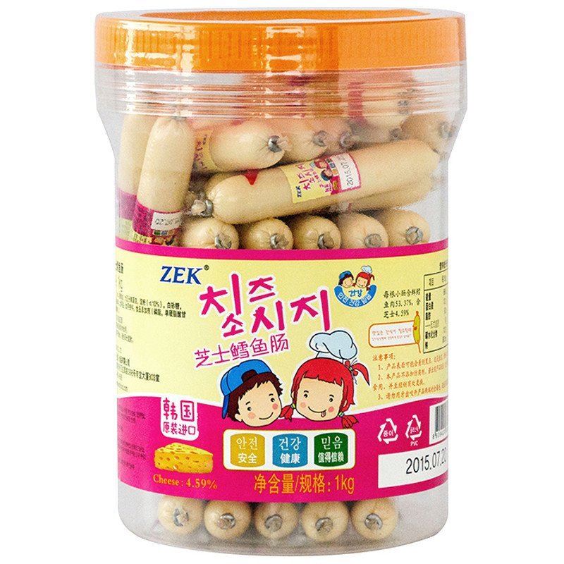 韩国进口零食 宝宝鱼肠 儿童鱼肠 ZEK芝士鳕鱼肠1KG 聚会休闲零食