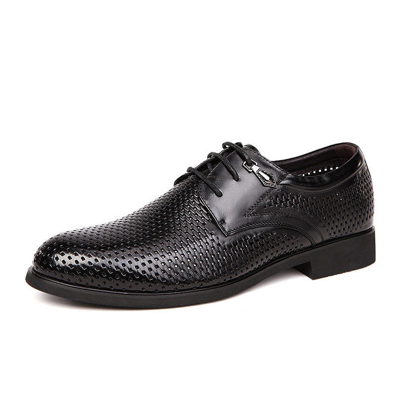 西瑞头层牛皮鞋 英伦时尚男鞋 透气镂空休闲皮鞋 8161 黑色 43码