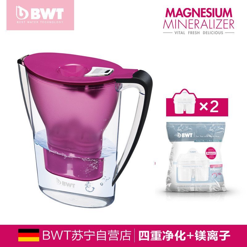德国原装进口BWT家用直饮净水壶滤水壶净水器2.7升一壶两芯 紫色
