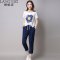 朗妮姿 2016夏季新款棉麻套装女短袖不规则t恤休闲哈伦裤两件套 9949 L 蓝色