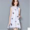 2016女装刺绣蝴蝶花边立领欧根纱优雅A字仙美连衣裙 2XL 白色