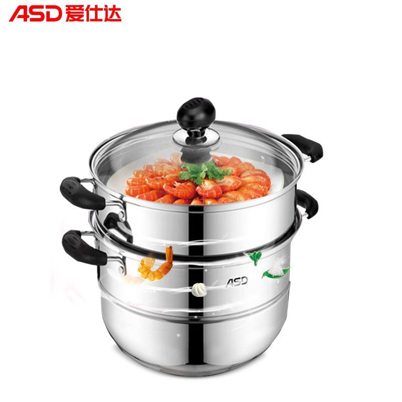 爱仕达（ASD）蒸锅 28CM复合底可视不锈钢蒸锅 多用双层蒸锅锅具QVL1528 带蒸笼蒸屉
