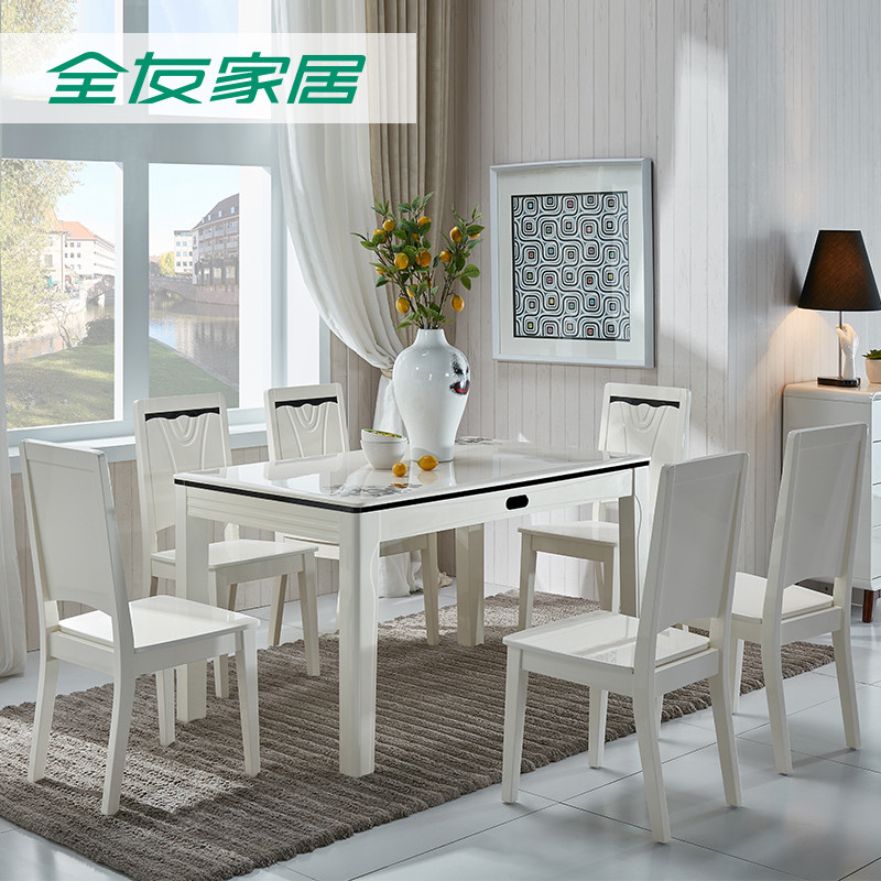 120358餐桌椅 【黑白色丨石材】一桌六椅