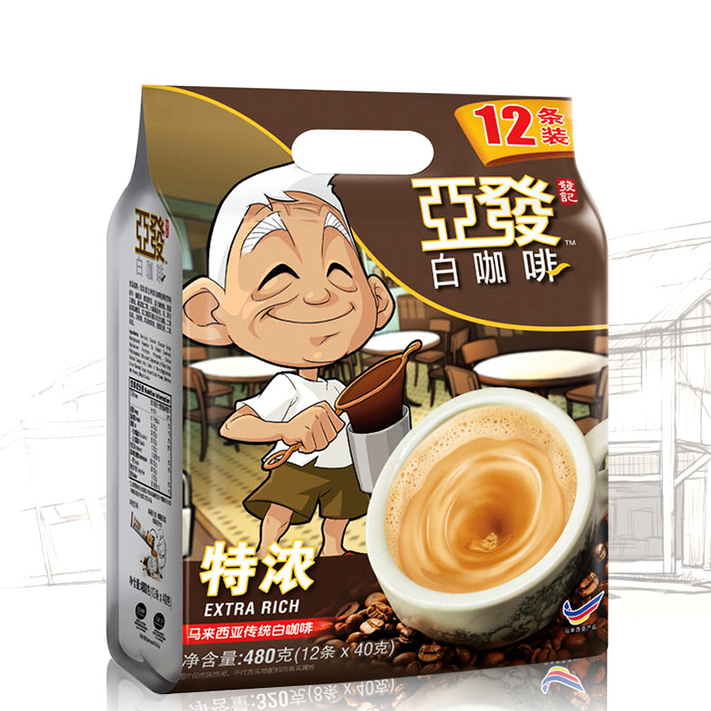 亚发（Ah Huat） 马来西亚原装进口 速溶 特浓白咖啡480g（12*40g）/袋