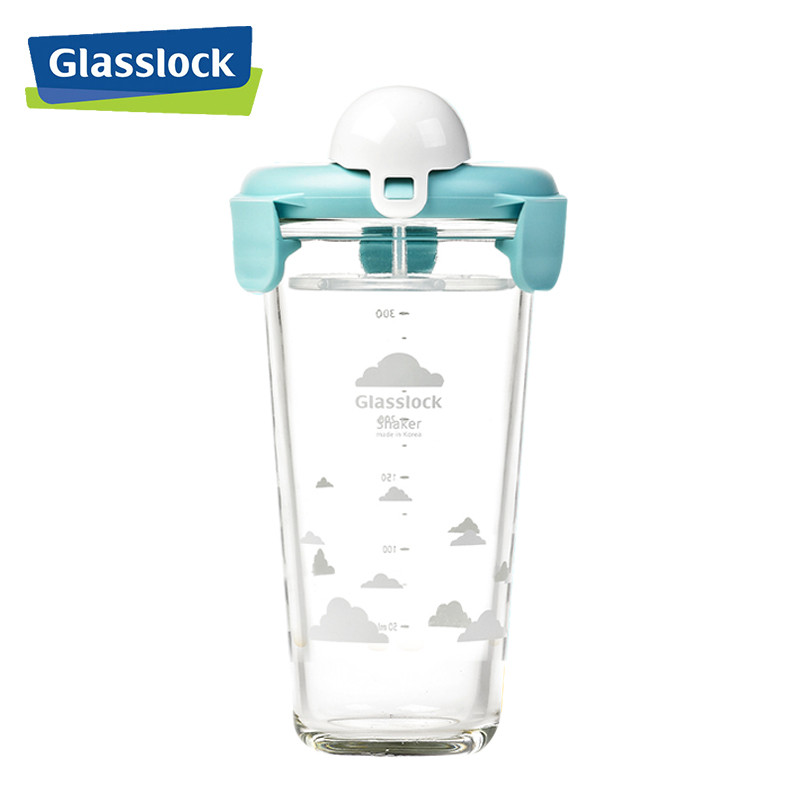 三光云彩(GLASSLOCK)水杯韩国原装进口玻璃带刻度办公室随手杯女生可爱带盖牛奶杯小鲸鱼款pc618 450ml