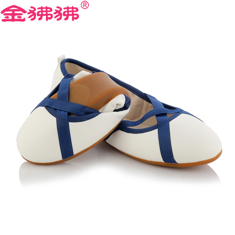 金狒狒蛋卷鞋新款柔软真皮平底鞋俏皮小圆头女鞋交叉绑带单鞋 平跟舞蹈鞋上班鞋 白色 37码