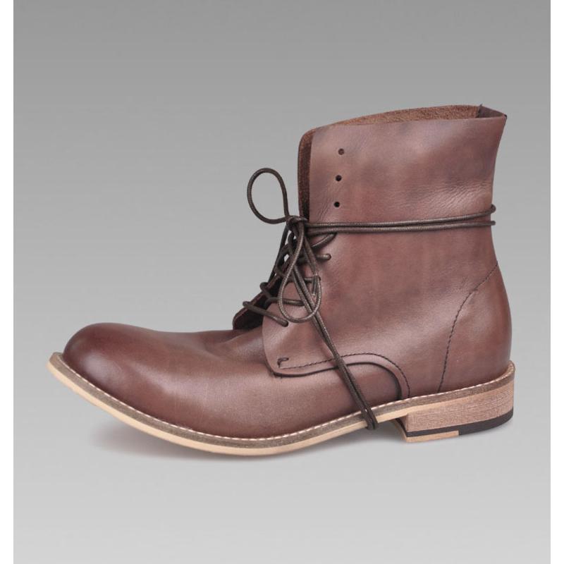 DreamBox钧博欧美秋季男士短靴中筒高帮鞋青年真皮潮流皮靴子男靴 巧克力色 43码