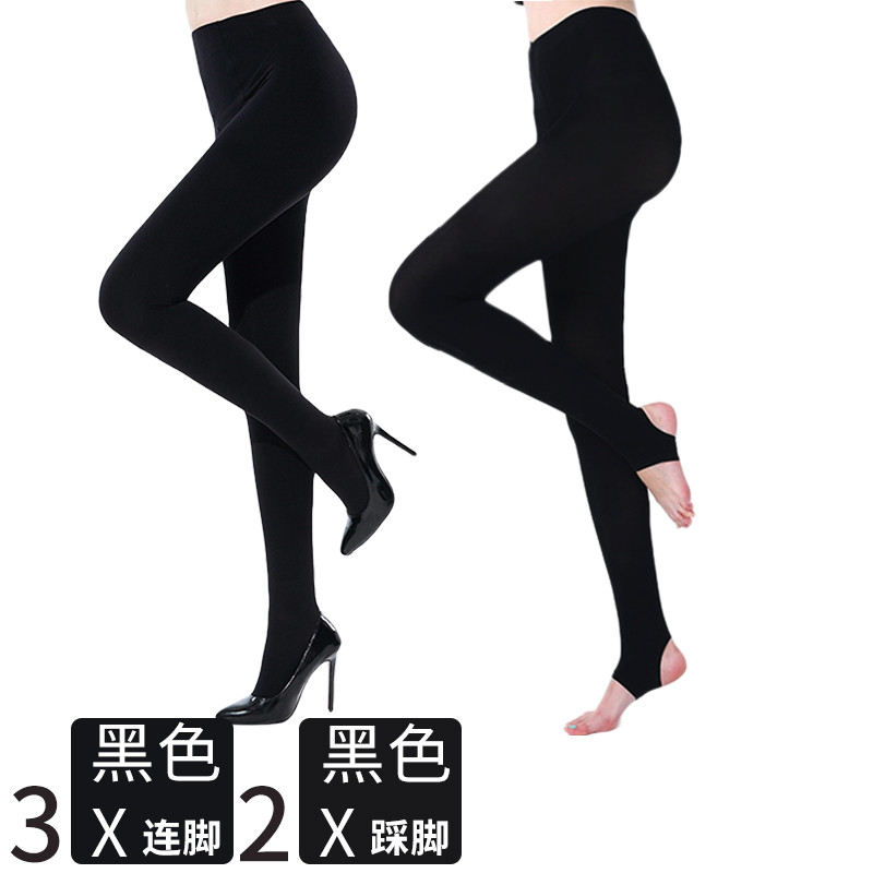 梦娜正品【5双装】梦娜320D天鹅绒连裤袜防勾丝女士春秋加厚连脚踩脚打底袜子 均码-5双装 连脚黑3双+踩脚黑2双