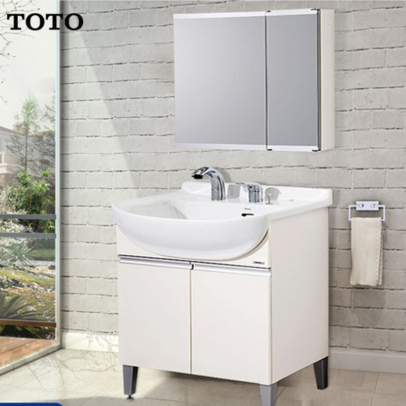 TOTO洁具卫浴 落地式洗脸化妆台 LDSW753K/W 浴室柜 梳洗柜带龙头DL319C2 大陶瓷台盆 LDSW753K黑色柜子+镜柜 0.75M