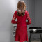 潮步2016秋季新款镂空蕾丝修身长袖拼接裙子A字连衣裙CS0807002 L 酒红色